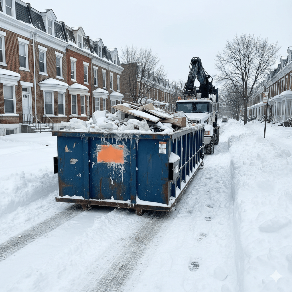 Truck unloading a dumpster